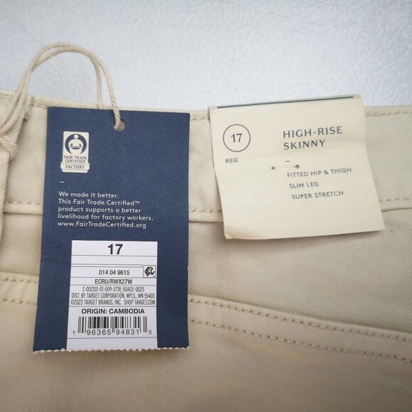 NWT Universal Thread Ladies Size 17R Cream High Rise Skinny Super Stretch Pants - Picture 7 of 15